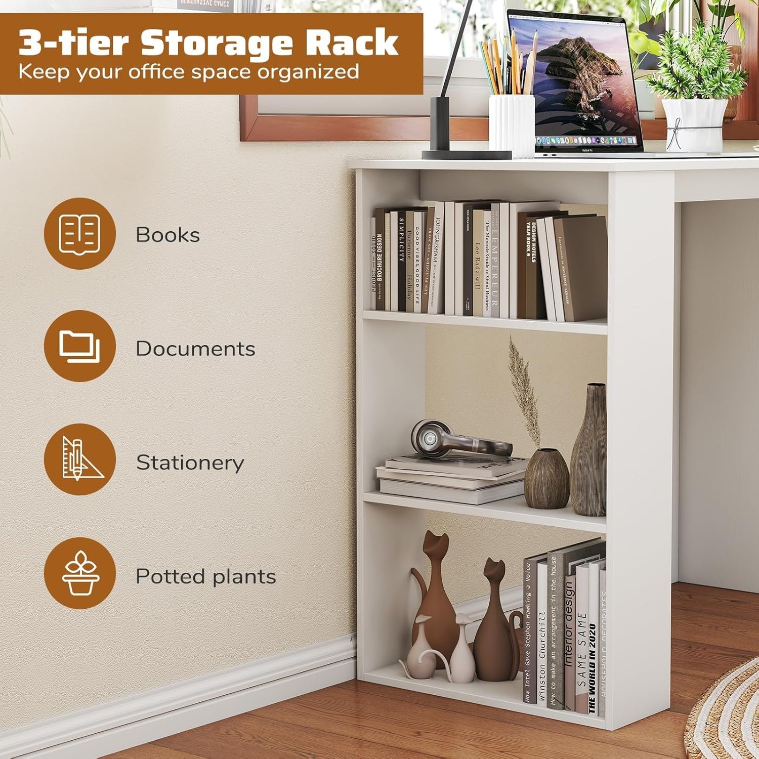 Compact Computer Desk with Bookshelf Small Space Home Office Laptop Table