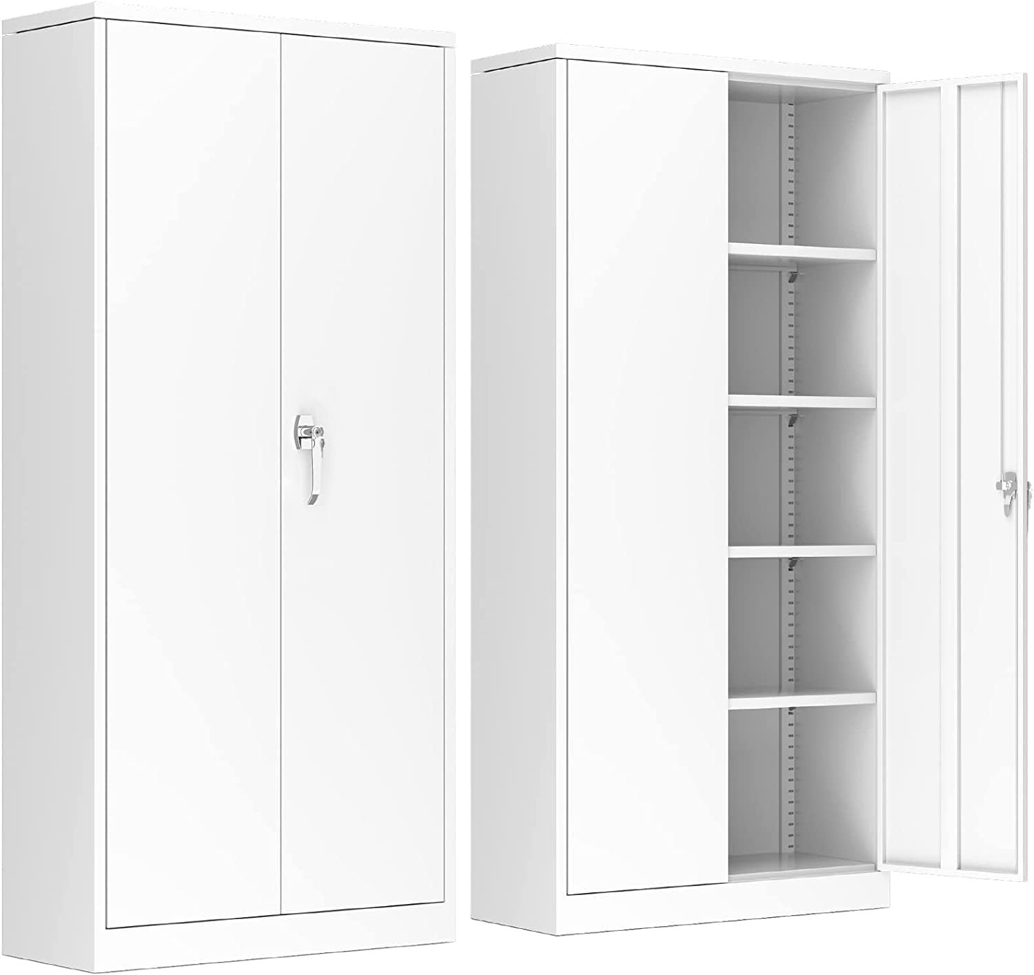 Tall Metal Storage Cabinet 180x60x40cm with Lock & Shelves for Garage Office