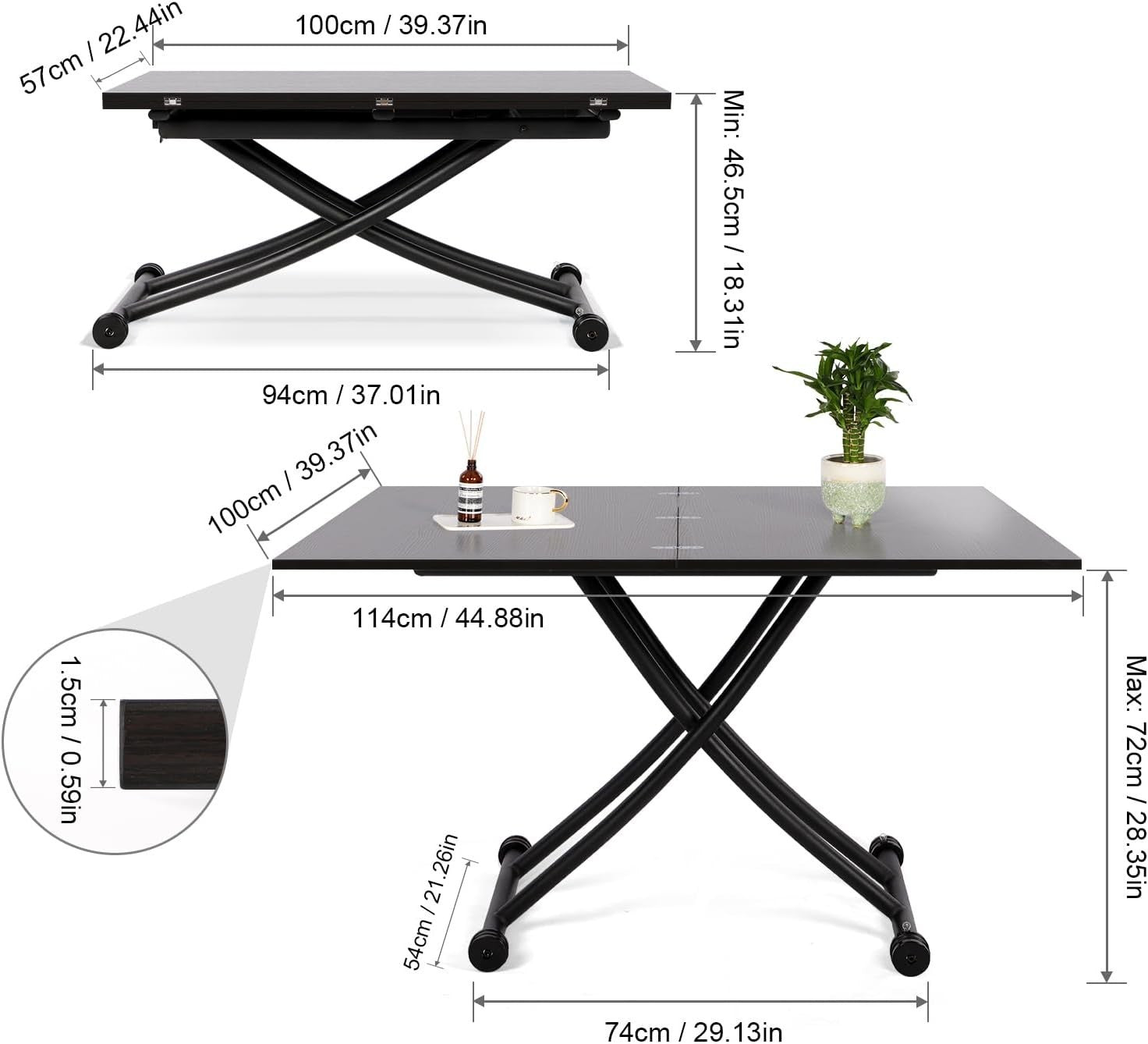 Height Adjustable Expandable Space Saving Coffee Dining Table
