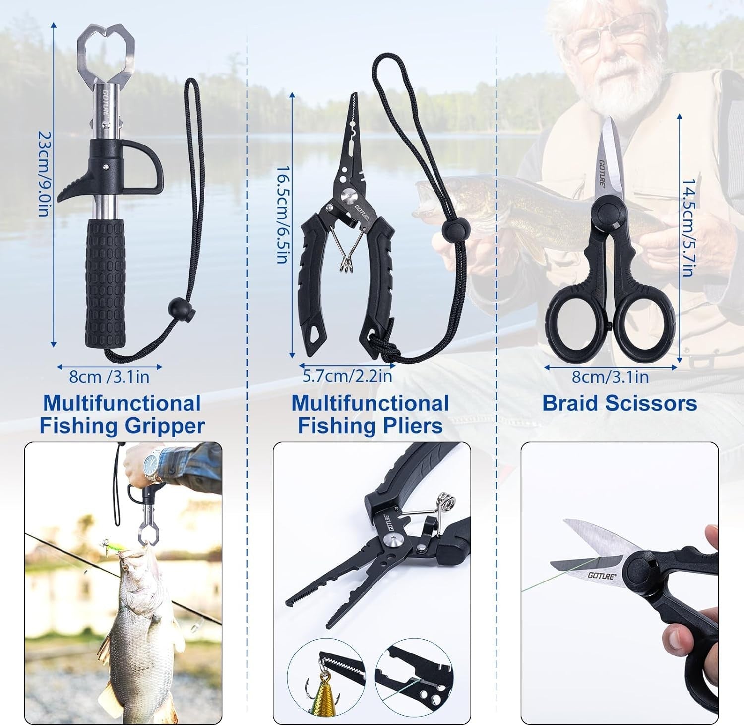 4 Piece Travel Fishing Rod Reel Kit Carbon Fibre Case Lures Tools Set