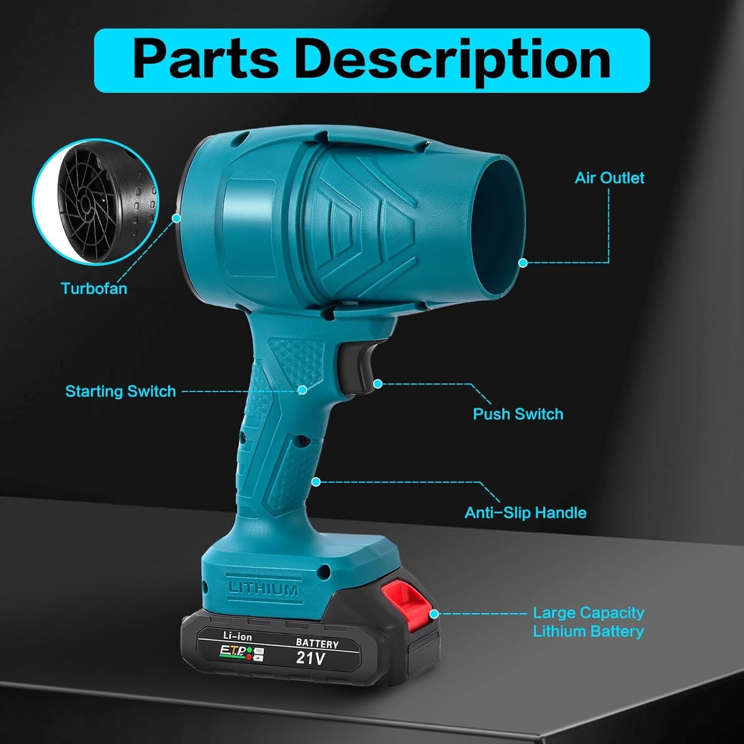 Small Cordless Leaf Blower 38000RPM Power 21V Battery Handheld