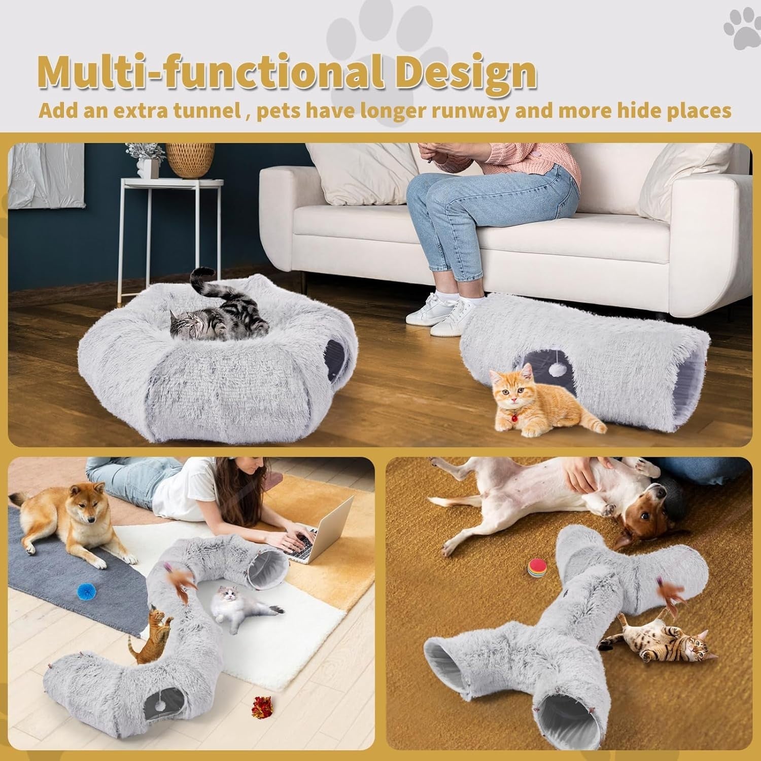 Odoland Cat Tunnel Toy Bed Foldable Donut Play Tunnel w 20 Toys