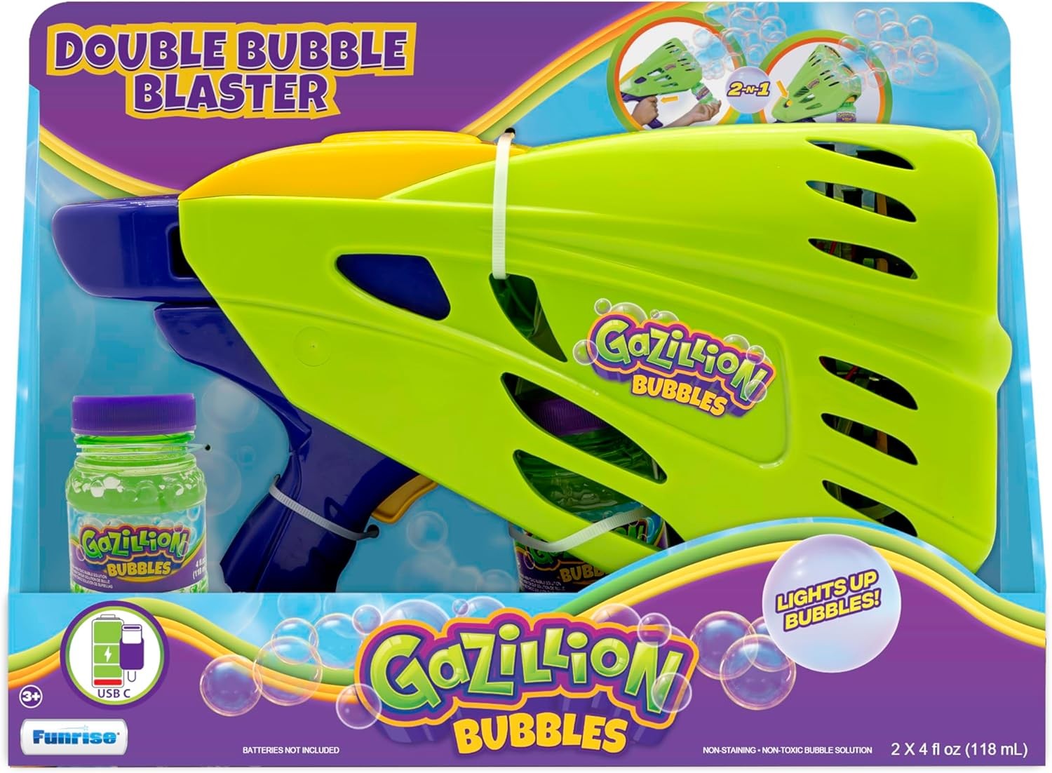 Rechargeable 2 in 1 Bubble Gun Wand LED Light Kids Toy