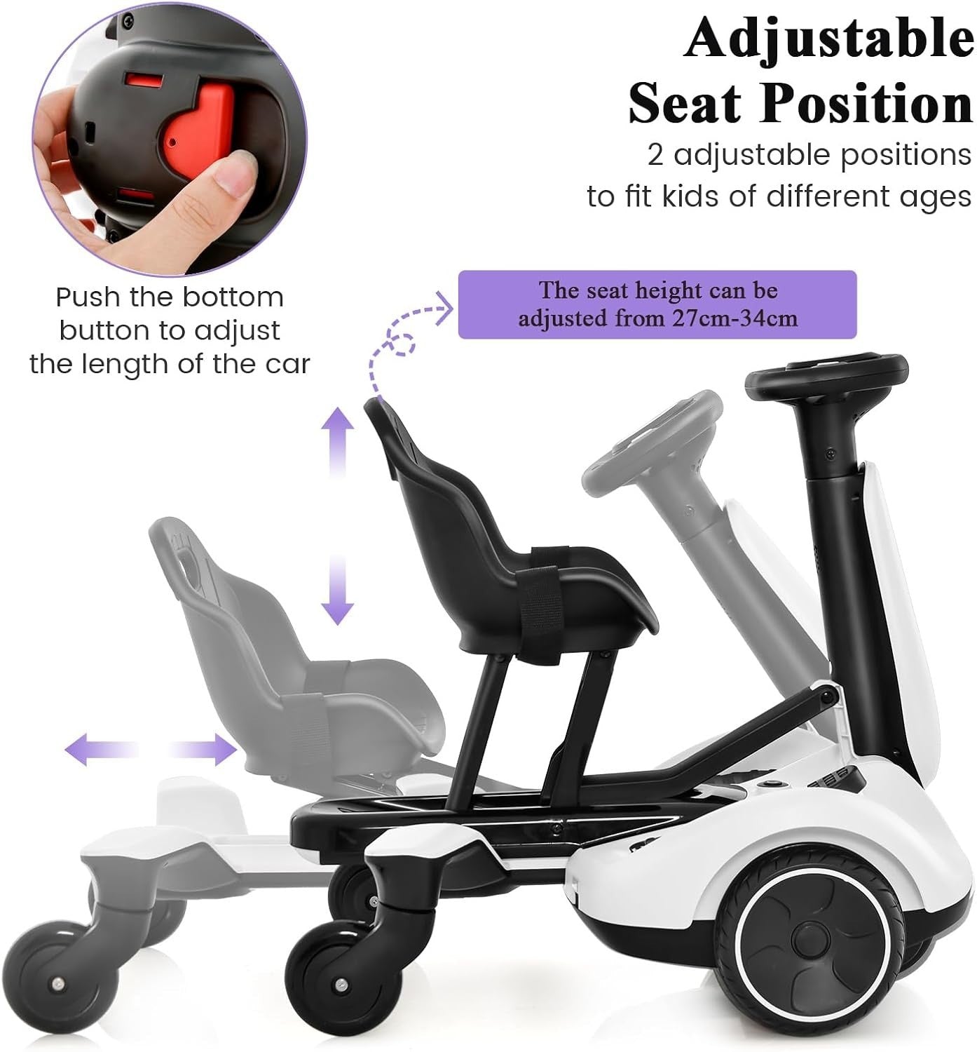 Kids Electric Drift Go Kart 6V Ride On Car 360 Spin Adjustable Seat White