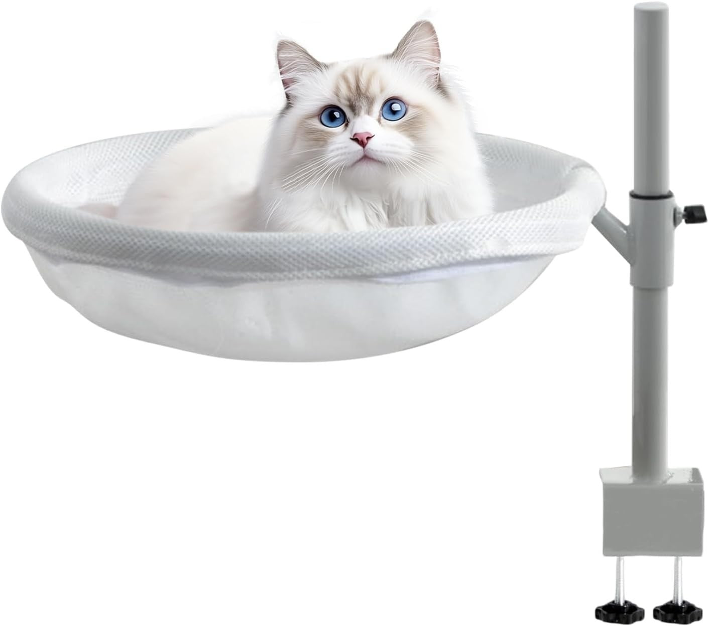 360° Rotating Cat Desk Hammock Washable Clamp On Kitty Bed White