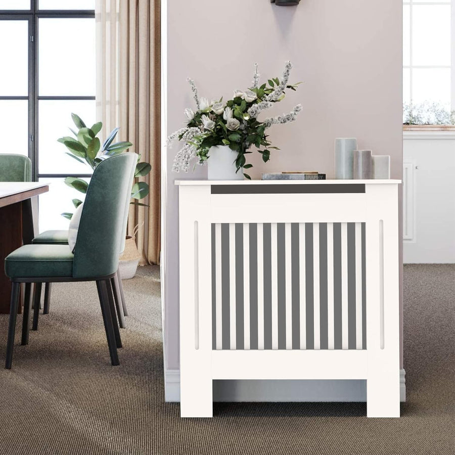 Large White Radiator Cover Cabinet 92cm MDF Horizontal Slat Heater Unit Shelf