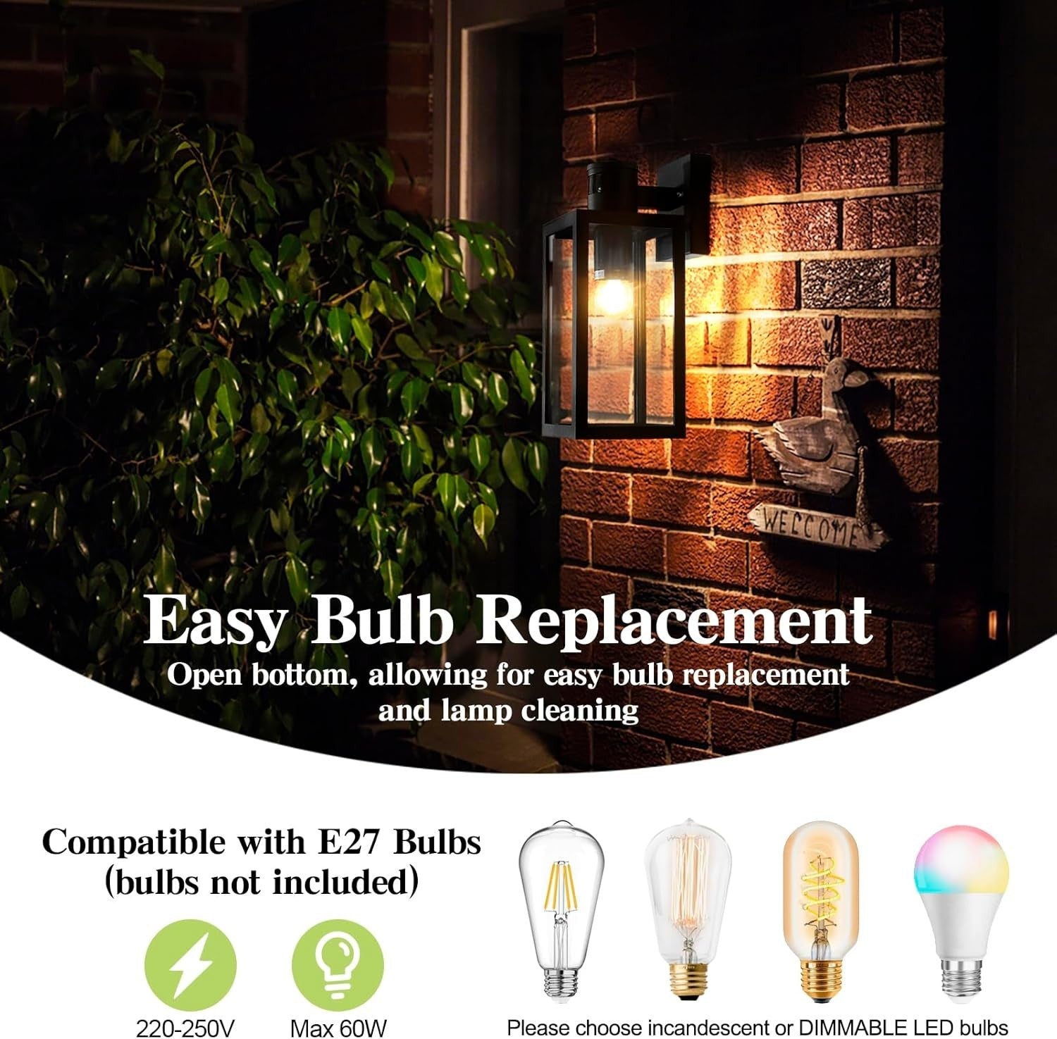 Waterproof Outdoor Wall Light PIR Sensor | 3-Mode E27 Porch Lantern Black