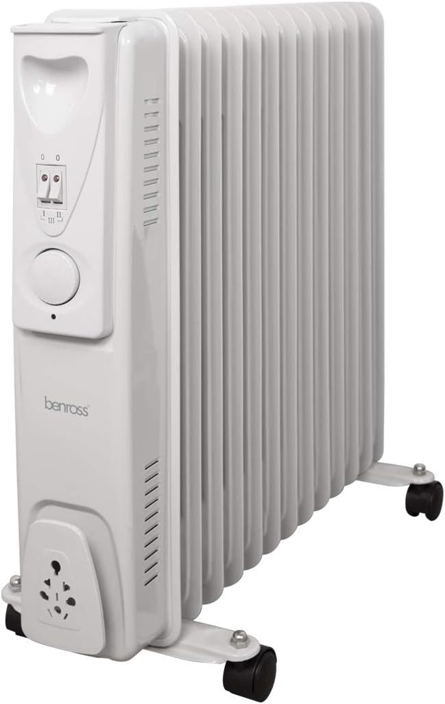 Portable 13-Fin Oil Filled Radiator 2500W Adjustable Thermostat White