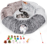 Extra Large Cat Tunnel Bed Donut Foldable Play Tunnel w Toy Set