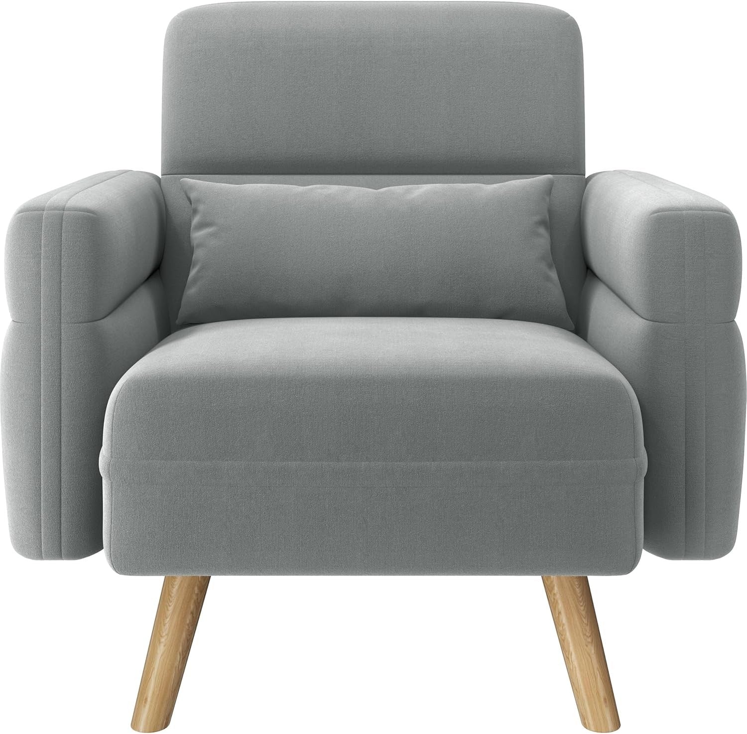 Modern Fabric Tub Armchair with Lumbar Pillow Side Pockets Light Grey