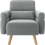 Modern Fabric Tub Armchair with Lumbar Pillow Side Pockets Light Grey