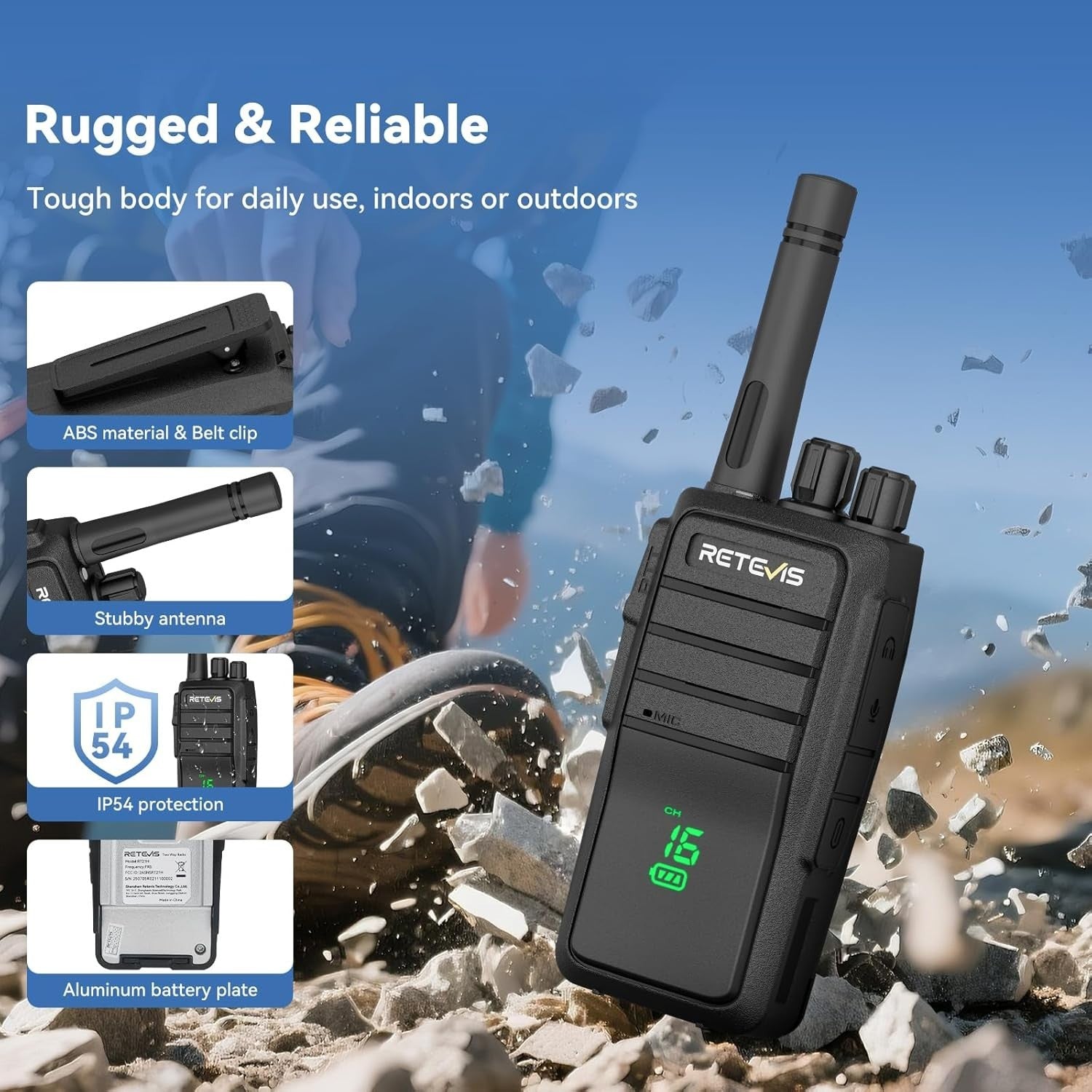 Walkie Talkies 2 Pack License Free VOX Hidden Screen Type-C Radio