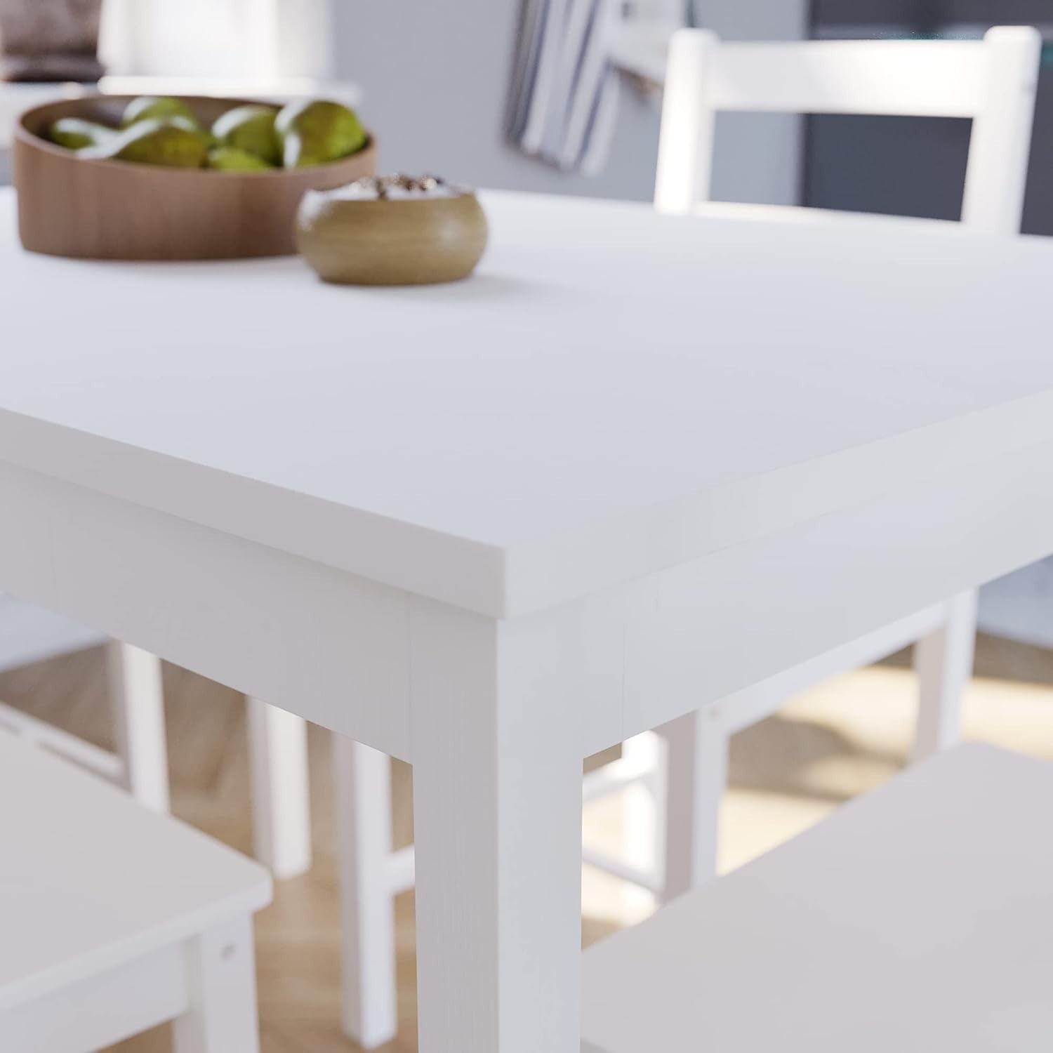 4 Seater White Dining Table Set | Compact Kitchen Furniture with Chairs