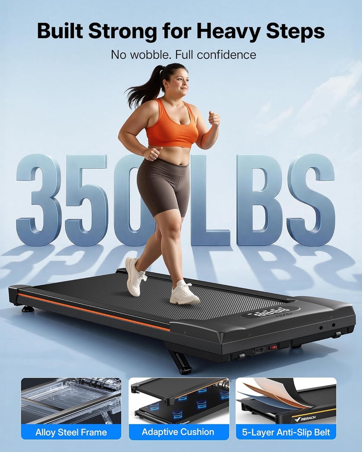 Heavy Duty Home Walking Treadmill 12% Incline 400lbs Quiet Motor LED
