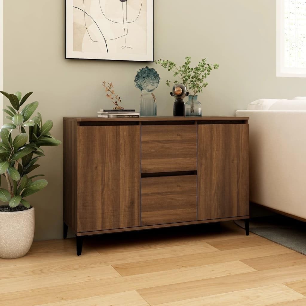 Brown Oak Sideboard Cabinet with Drawers Storage Console for Living Room