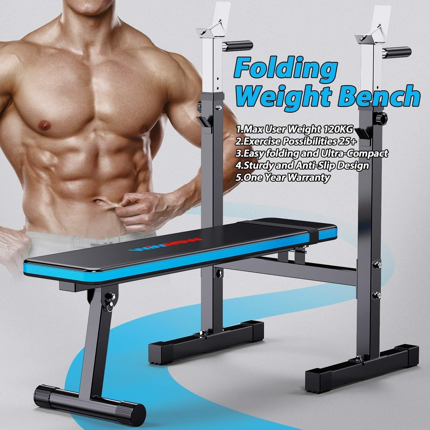 Foldable Adjustable Weight Bench with Dip Station Multiuse Home Gym
