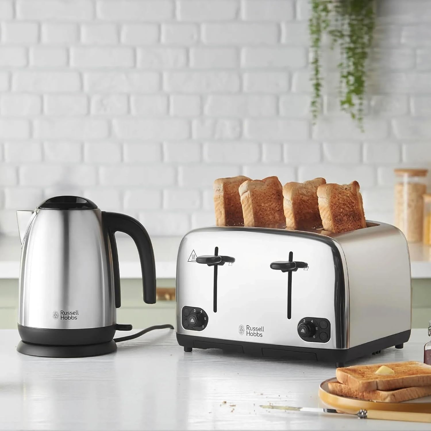 Stainless Steel Kitchen Set 1.7L Kettle 4-Slice Toaster 20L Microwave