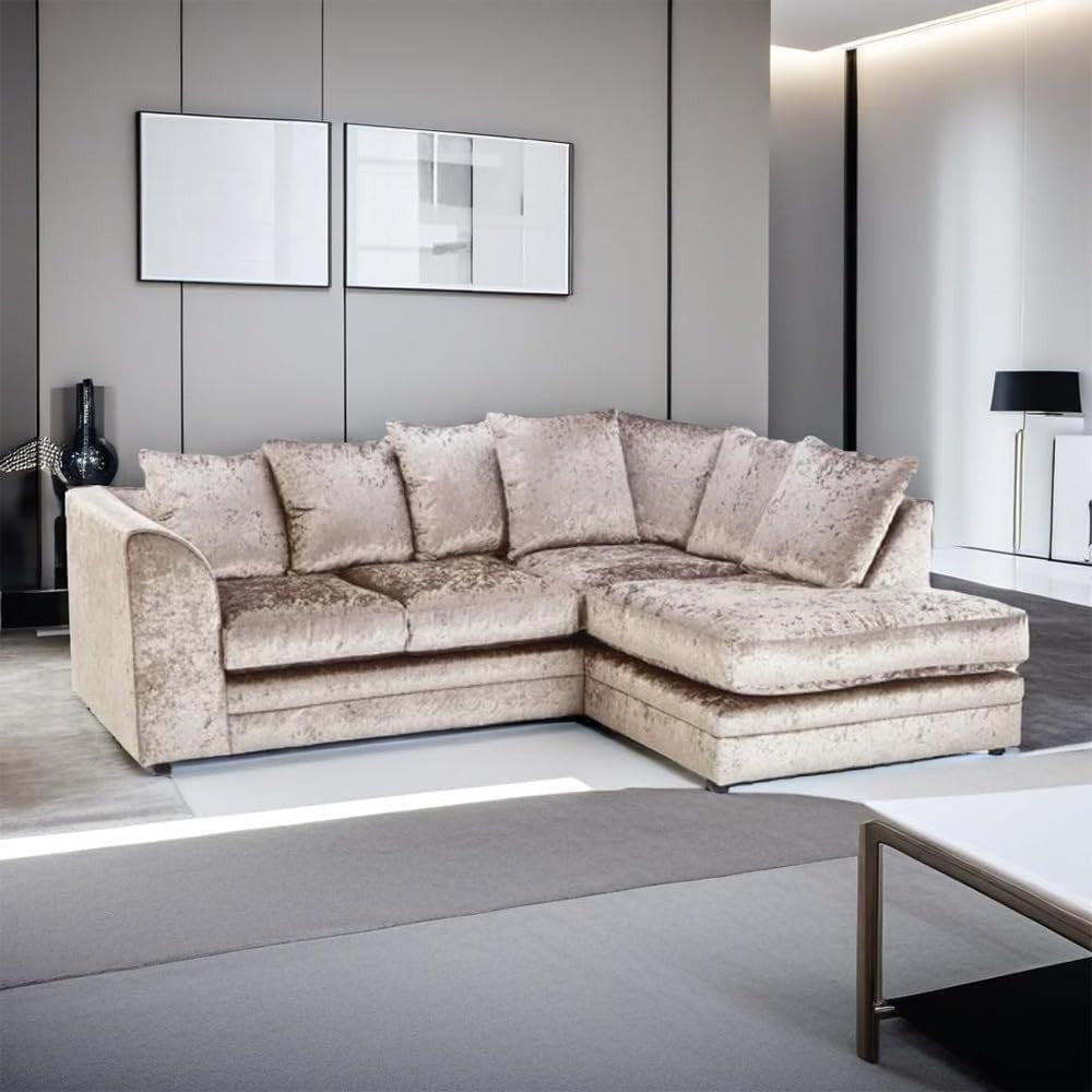 4-Seater L Shape Crush Velvet Sofa Mink Scatter Back Comfy Modular