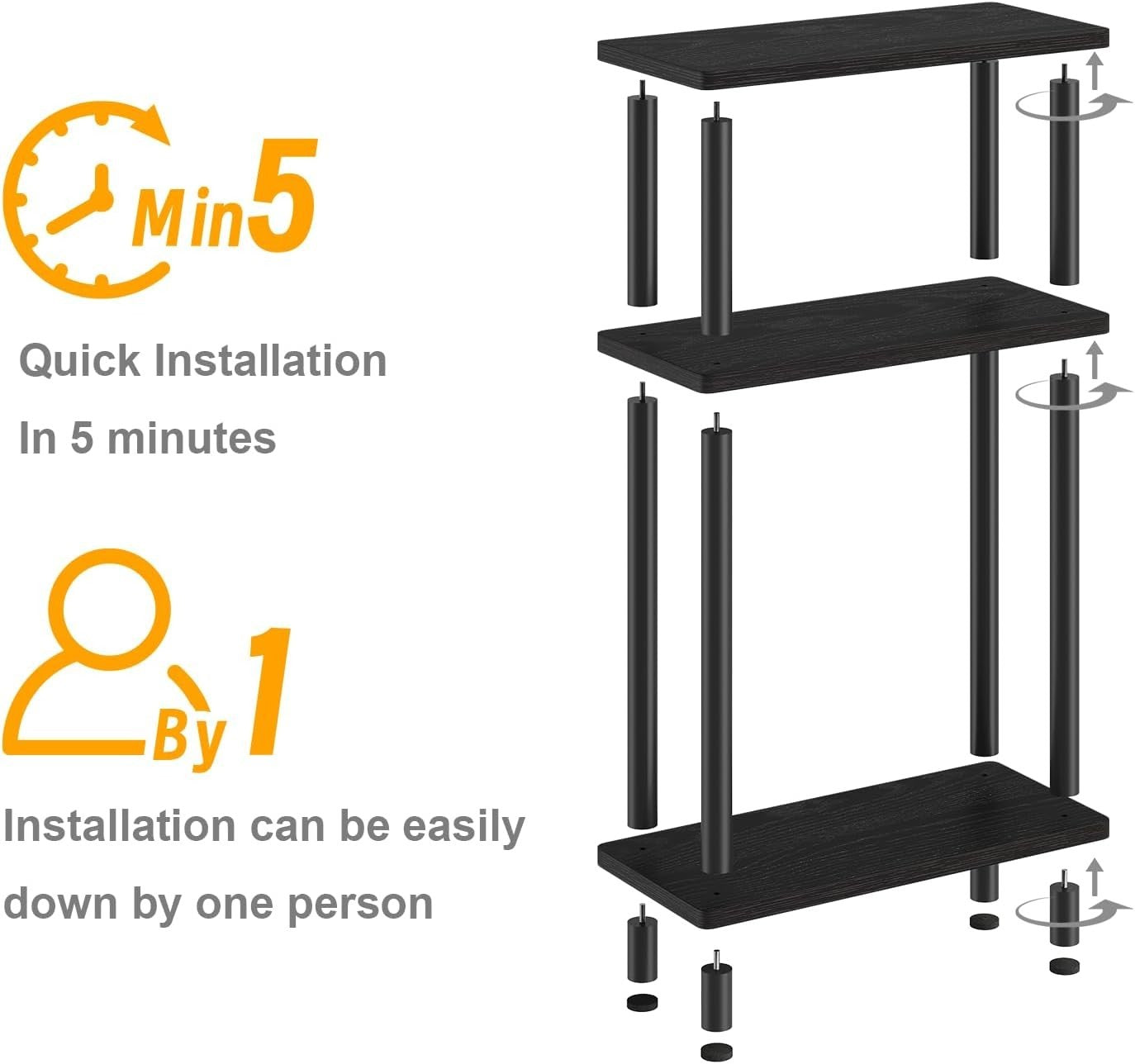 Narrow 3-Tier End Table, Space-Saving Slim Side Table for Bedroom & Living Room