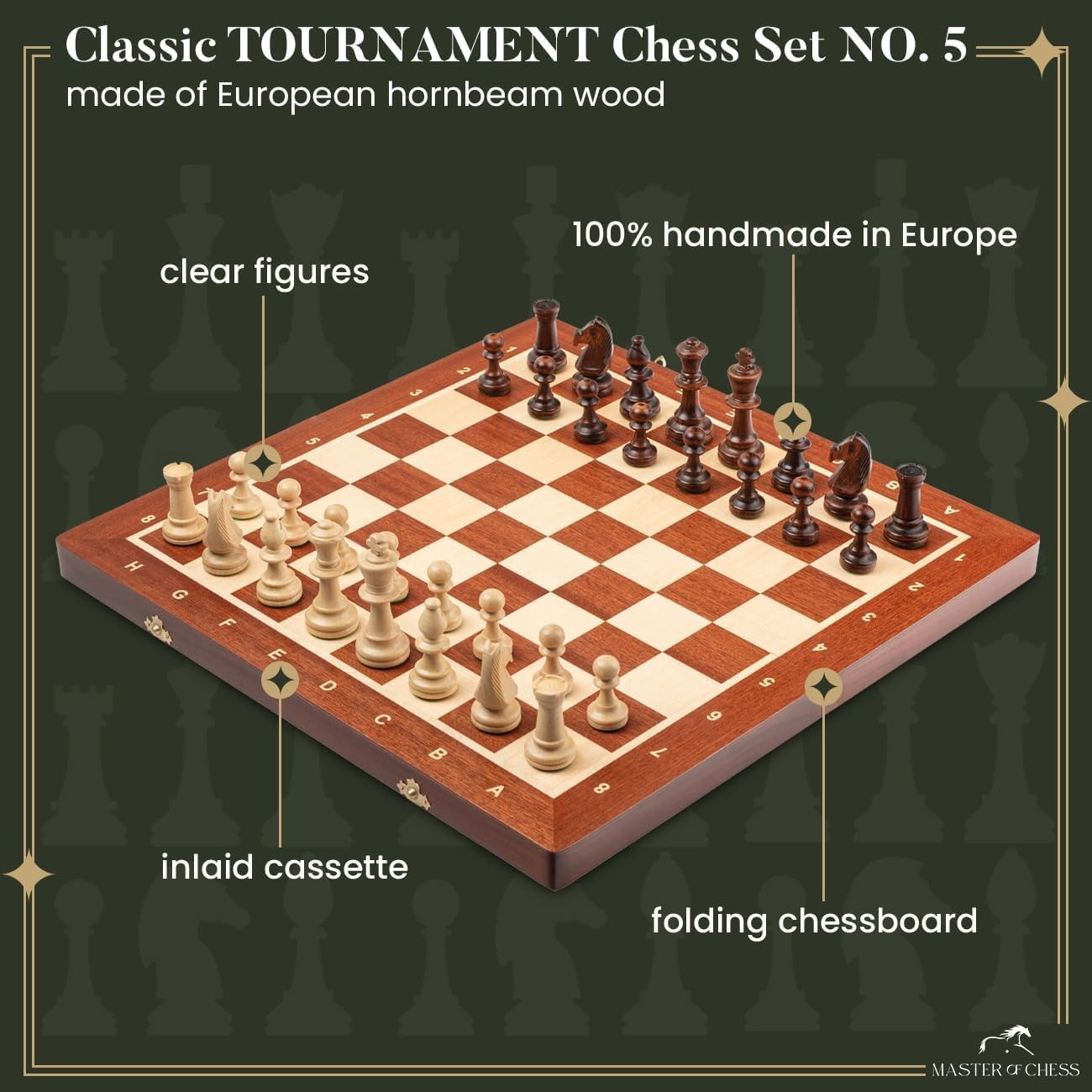 Tournament Wooden Chess Set 48cm Large Foldable Board Staunton No.5 Pieces