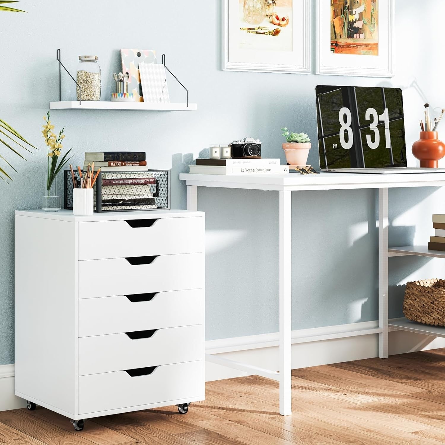 5 Drawer Mobile File Cabinet Rolling Under Desk Storage Lockable Wheels