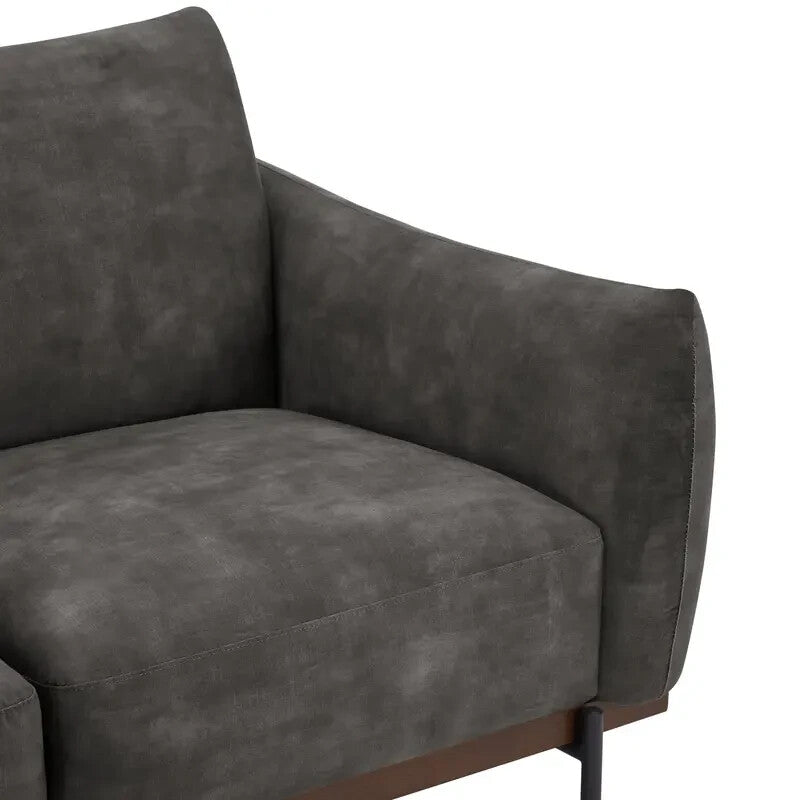 3 Seater Steel Grey Velvet Sofa Modern Deep Seat Distressed Fabric