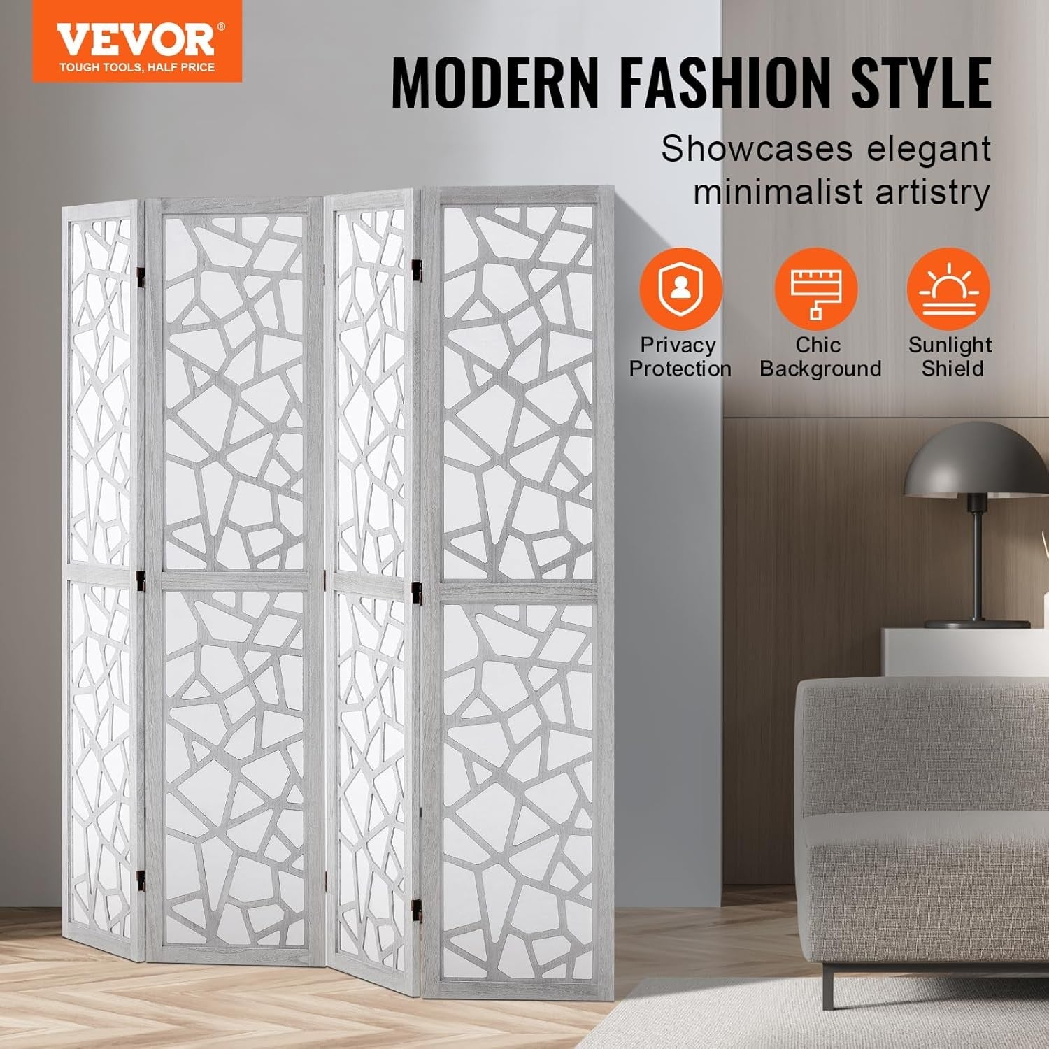 4 Panel White Carved Wood Folding Room Divider Privacy Screen 162x170cm