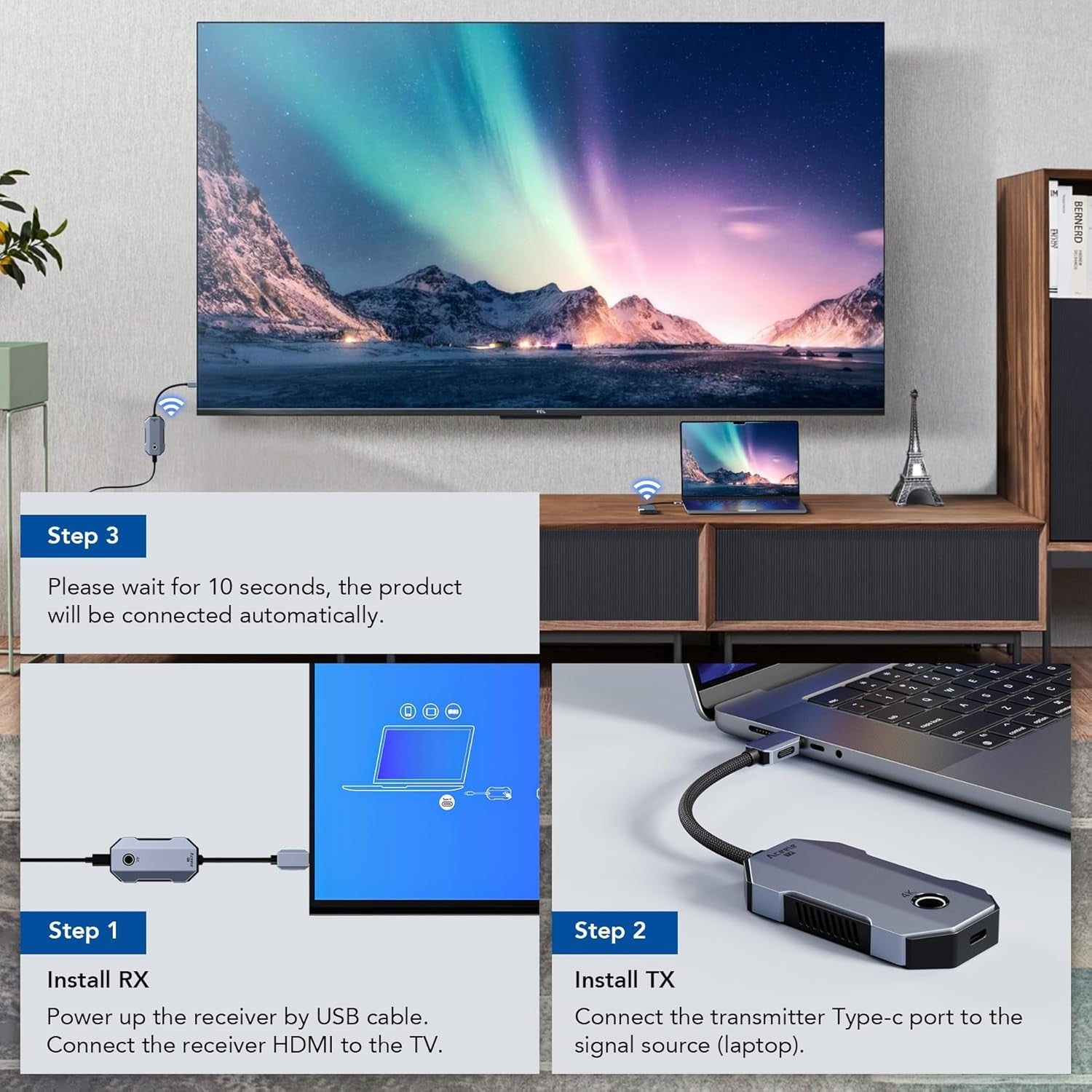 4K Wireless HDMI Transmitter Receiver 30Hz Low Latency