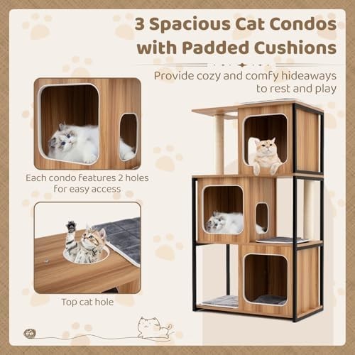 Modern Cat Tree Tower with Condos, Scratching Posts & Plush Cushions