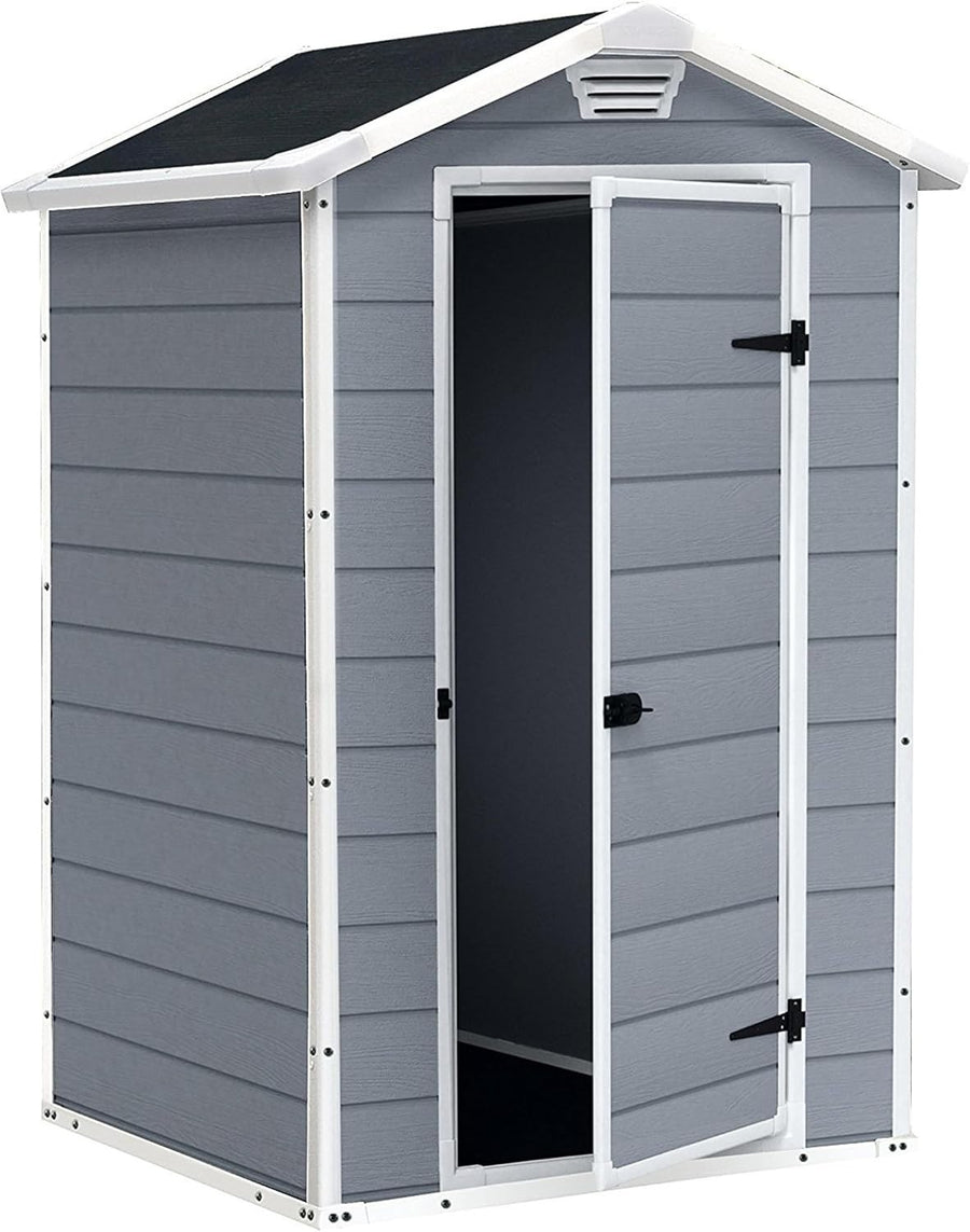Outdoor Plastic Garden Shed with Floor & Lock Option Weatherproof Storage 4x3ft