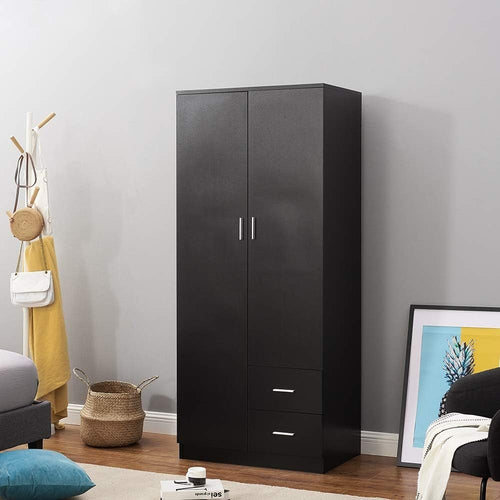 2 Door Wardrobe with Drawers & Hanging Rail | Modern Black Bedroom Storage