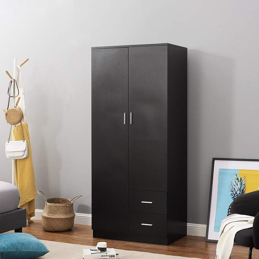 2 Door Wardrobe with Drawers & Hanging Rail | Modern Black Bedroom Storage