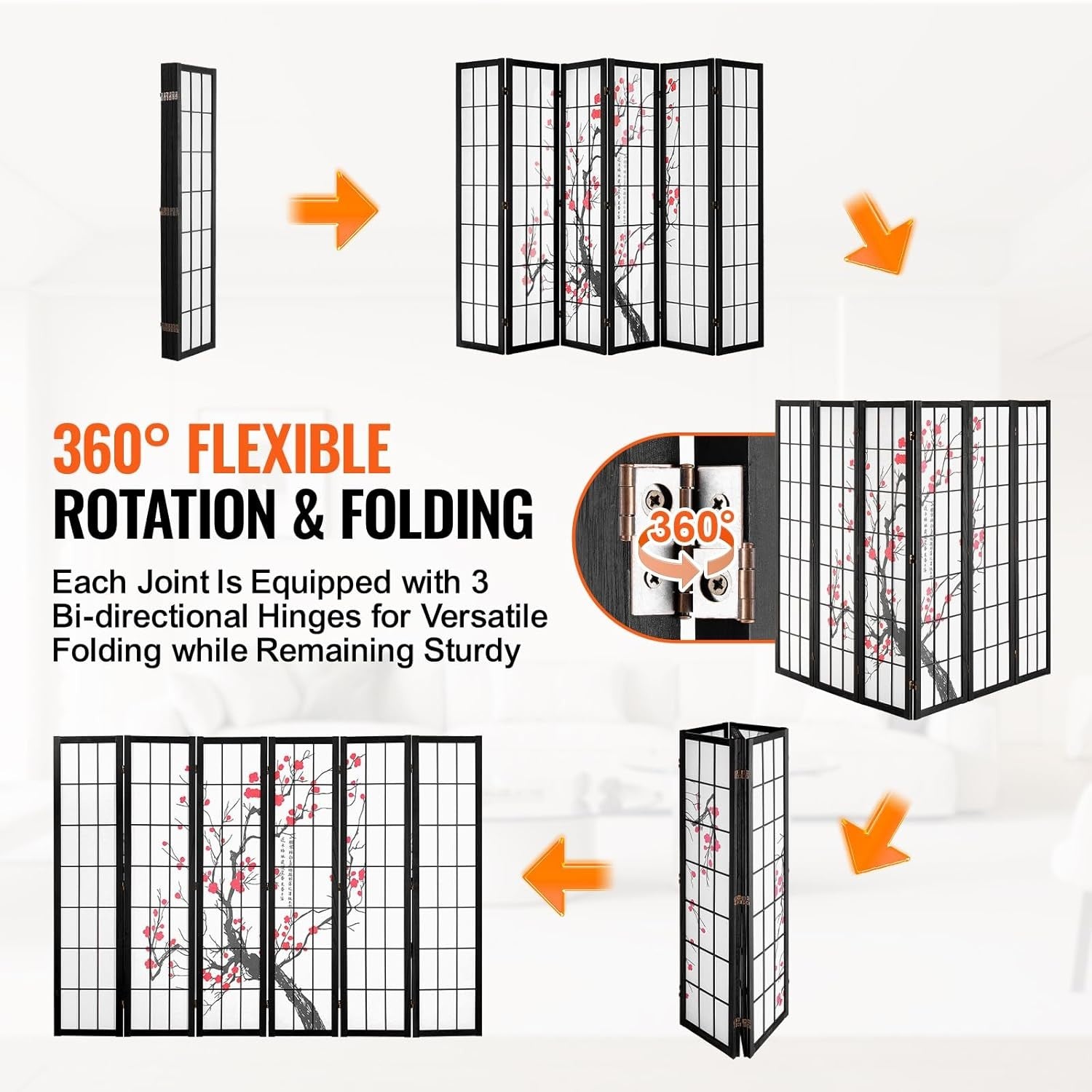6 Panel Japanese Folding Room Divider Cherry Blossom Privacy Screen 240x170cm