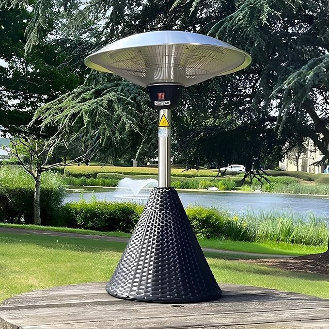 Outdoor Infrared Table Top Heater 2.1kW Rattan Base 3 Heat Settings IP44