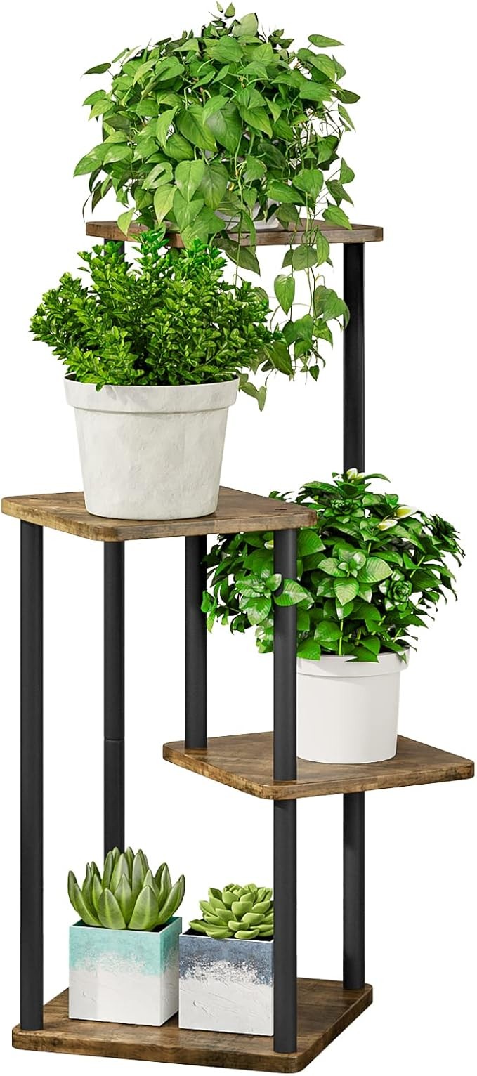 4 Tier Black Metal Plant Stand Indoor Outdoor Corner Tall Flower Shelf Rack