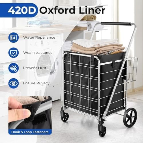 126L Foldable Shopping Trolley Cart – Heavy-Duty Metal, Waterproof, Black+Silver