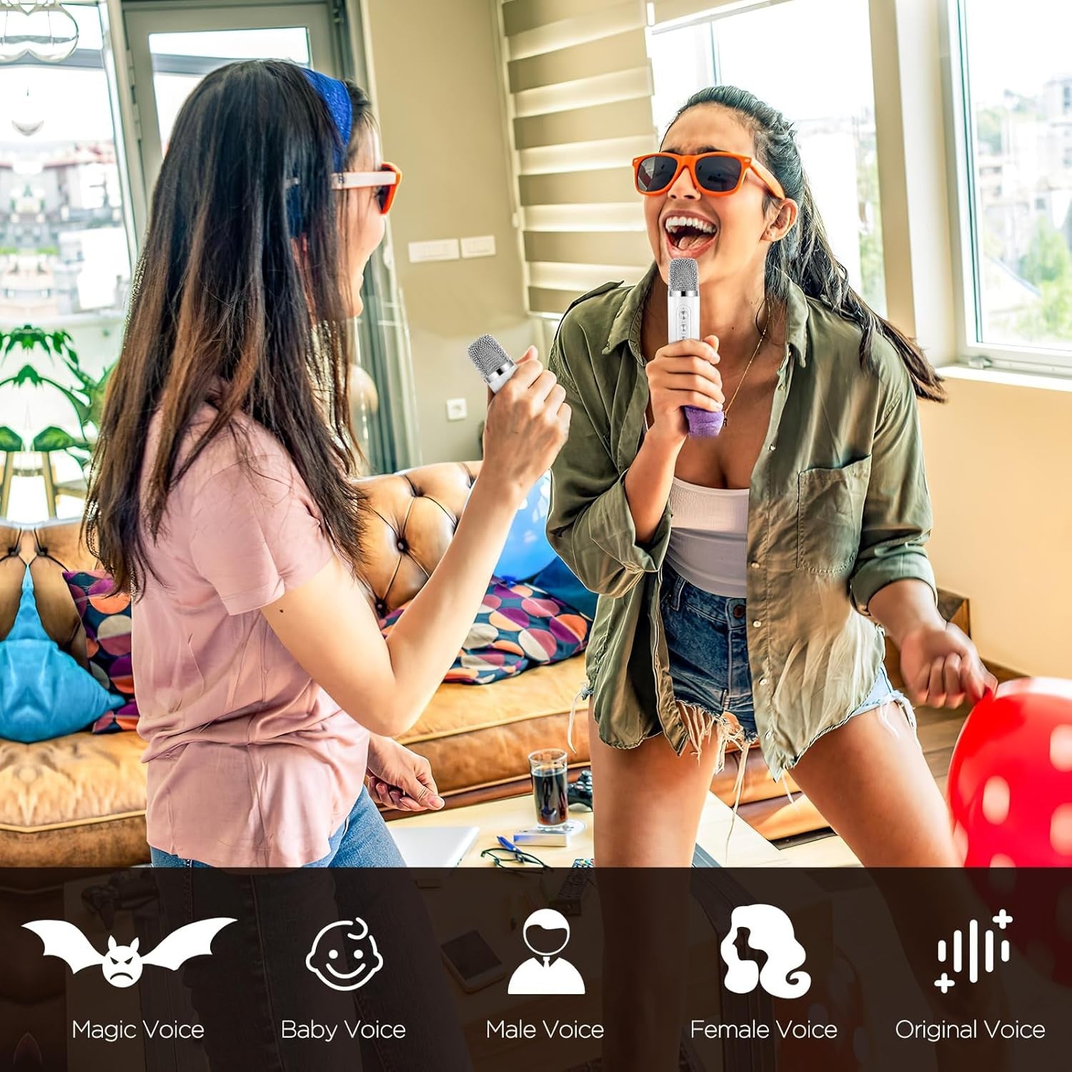Portable Karaoke Machine 2 Wireless Mics Bluetooth PA System White