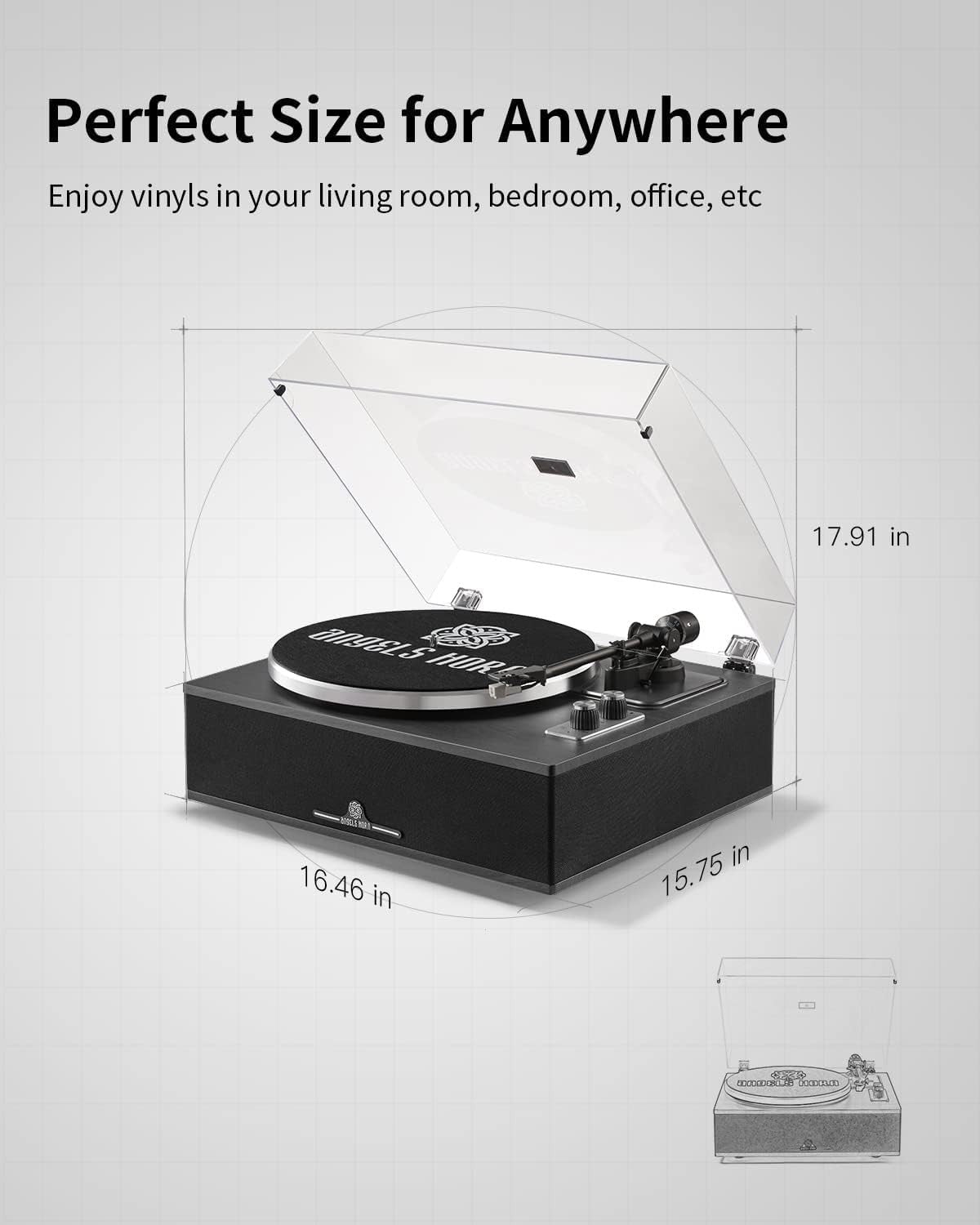 Bluetooth Vinyl Record Player HiFi Turntable Built-in Speakers 2-Speed Belt Driv