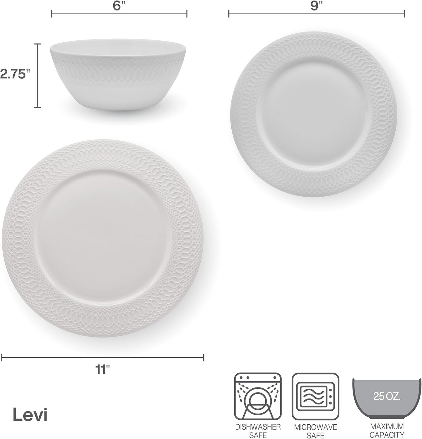 12 Piece Bone China Dinner Set Lightweight Chip Resistant Plates Bowls