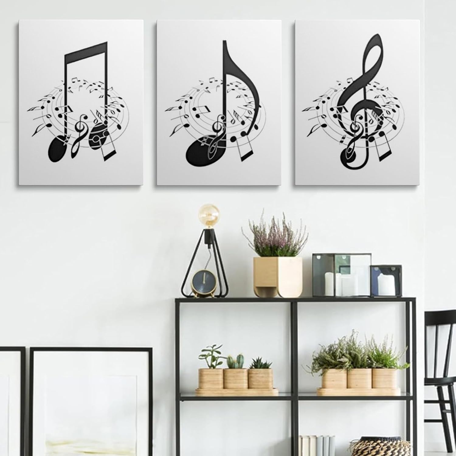Black White Music Wall Art Set of 3 Framed Canvas 30x40cm Prints