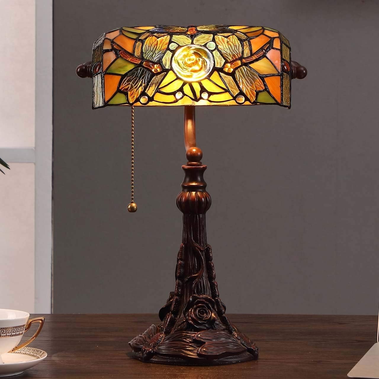 Handcrafted Dragonfly Stained Glass Desk Lamp | Adjustable Light, 16" Tall