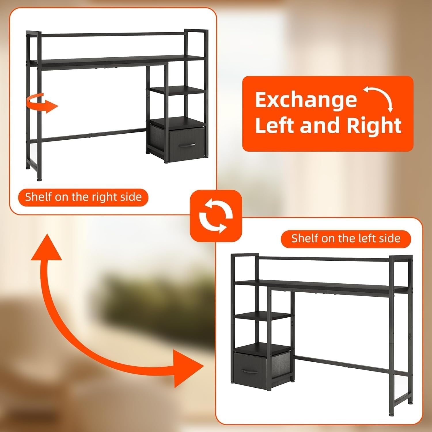 41" Desk Hutch Organizer Shelf with Drawer | 3-Tier Desktop Rack for Monitor 32"