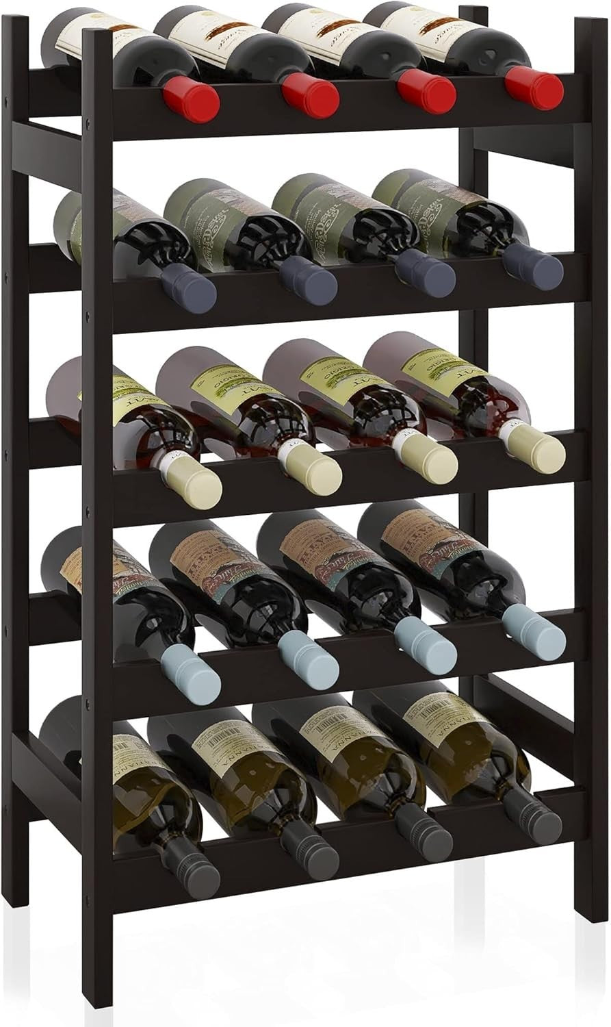 5 Tier Wooden Wine Rack 20 Bottle Storage Stand Free Standing Kitchen Pantry Bar