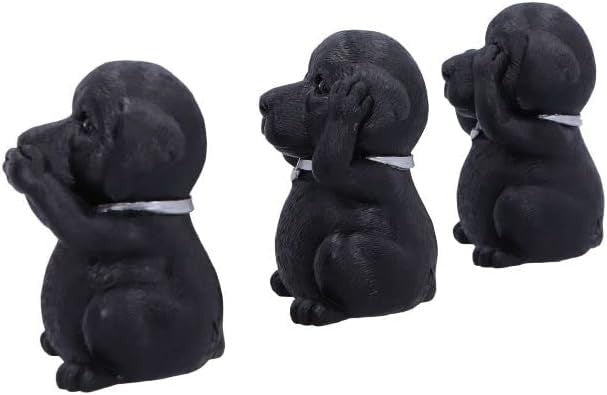 Three Wise Labrador Dog Figurines Resin 8.5cm Black Ornament Cute Home Gift