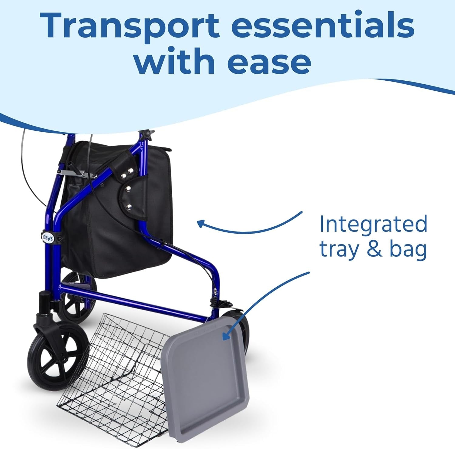 3 Wheel Rollator Walker Folding Lightweight Brakes Basket Tray Indoor