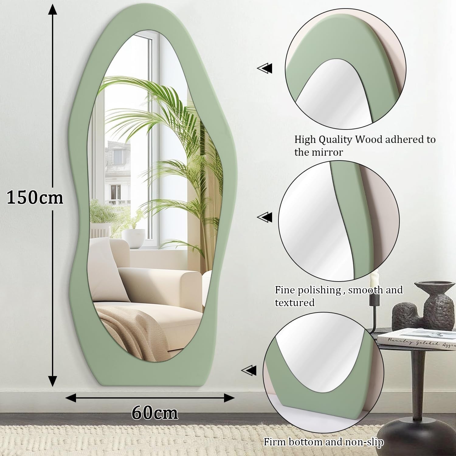 Oversize Full Length Oval Wood Frame Mirror 150x60cm - Wall or Floor