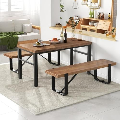 152cm Metal Dining & Hallway Bench – Rustic Wood Seat, 300KG Capacity