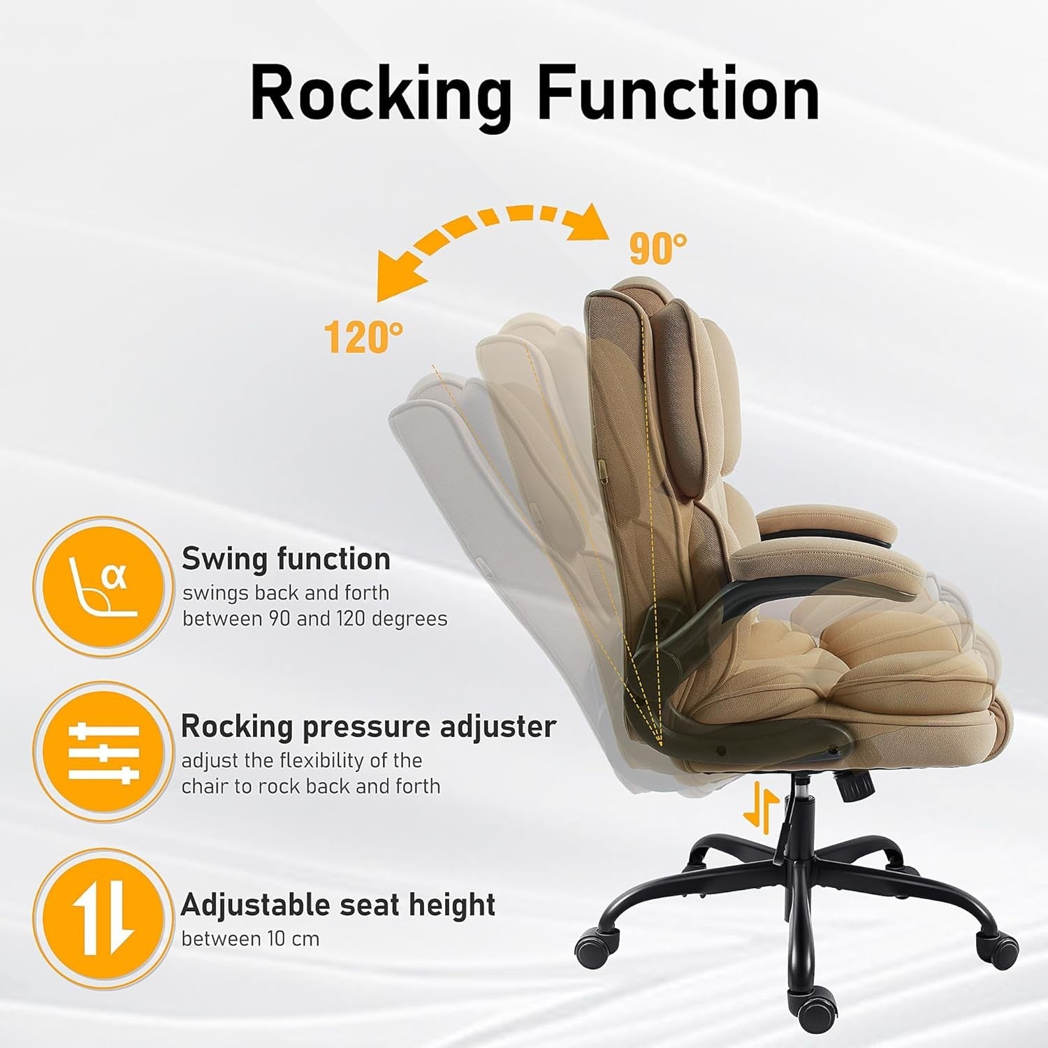Ergonomic Office Chair Fabric 90° Flip-Up Arms Beige