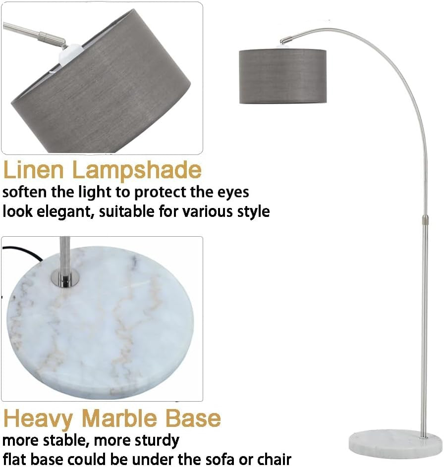 Arc Floor Lamp Adjustable Height Fabric Shade E27 Foot Switch Living Room