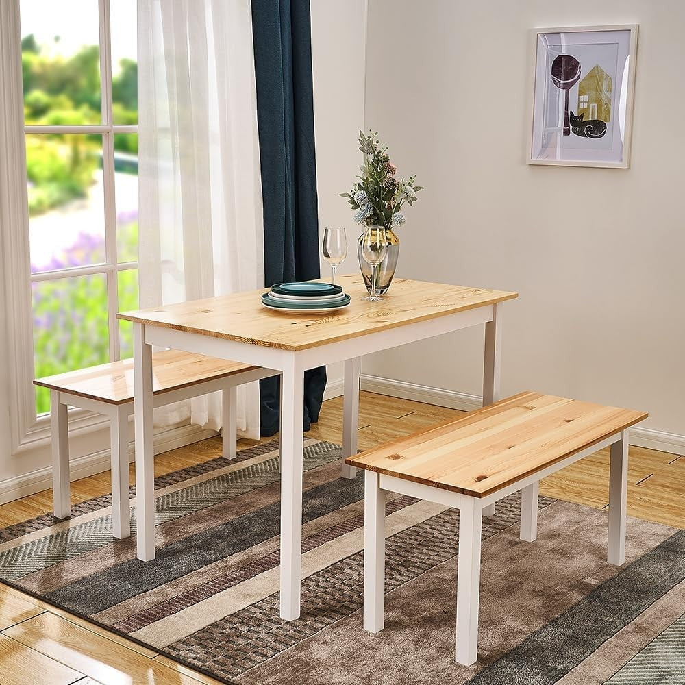 Solid Pine Dining Table & Bench Set | Durable Kitchen Furniture, Classic